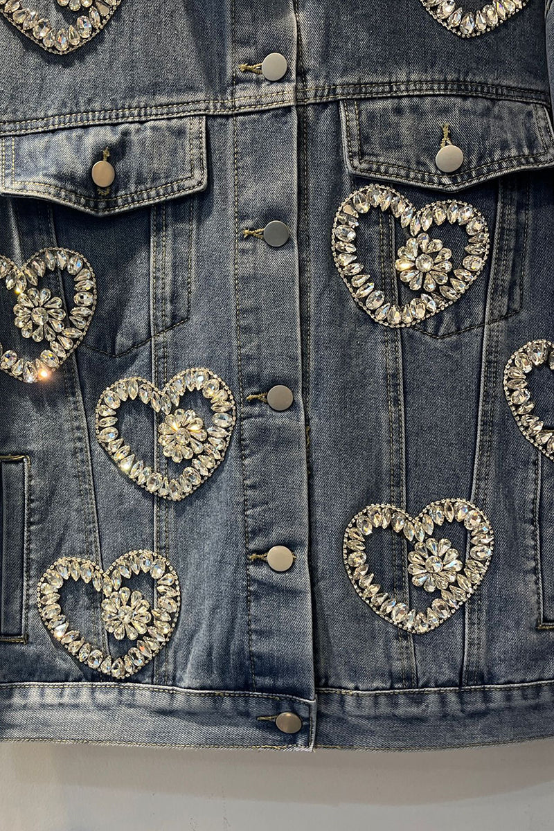 Heart Embellished Denim Jacket
