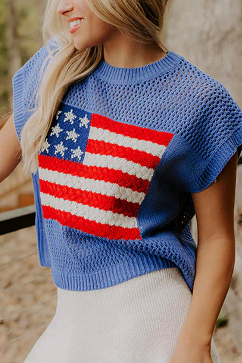 Flag Graphic Short Sleeve Sweater Top