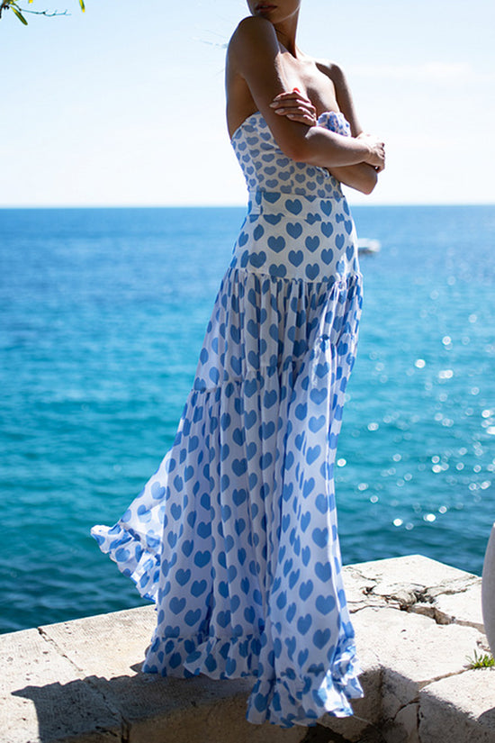 Heart Print One-Piece Swimsuit with Skirt
