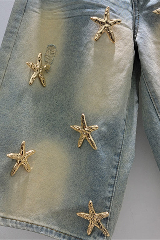 Star Embellished Denim Shorts