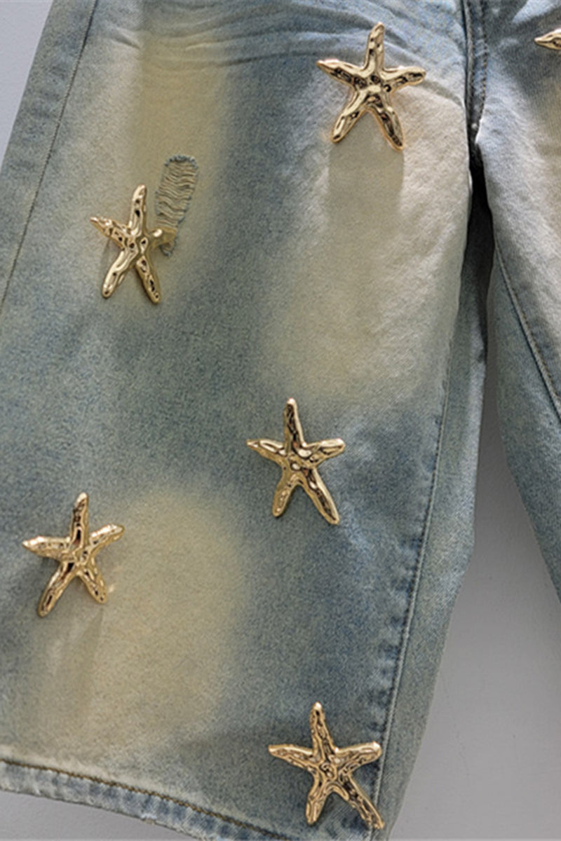 Star Embellished Denim Shorts