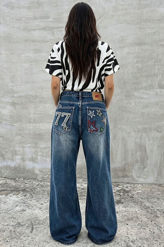 Star Print Straight Leg Jean
