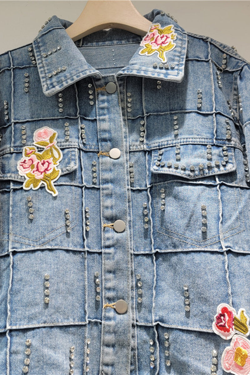 Floral Denim Jacket with Beaded Details