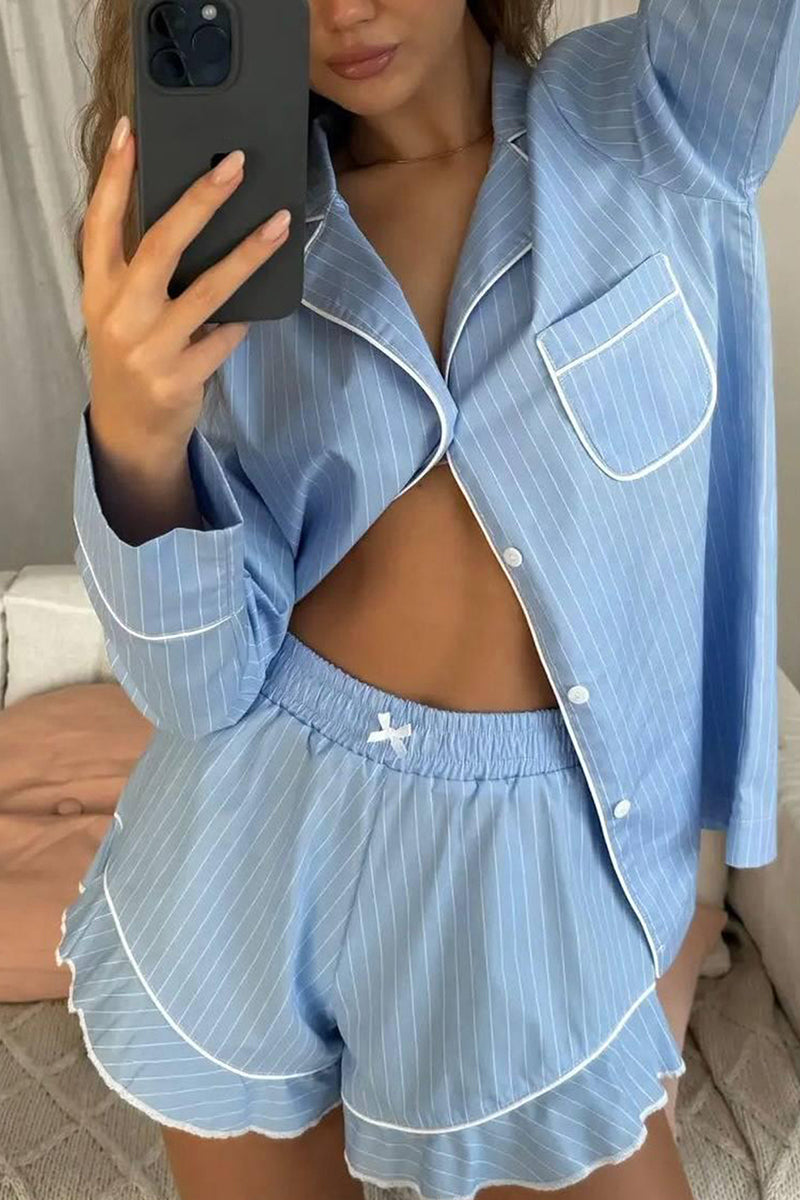 Striped Scallop Trim Loungewear Set