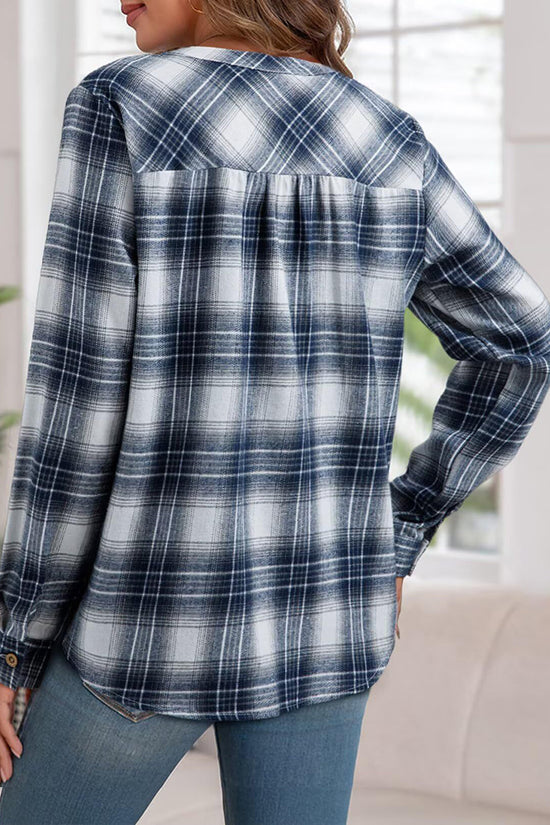 Plaid Button-Up Casual Blouse