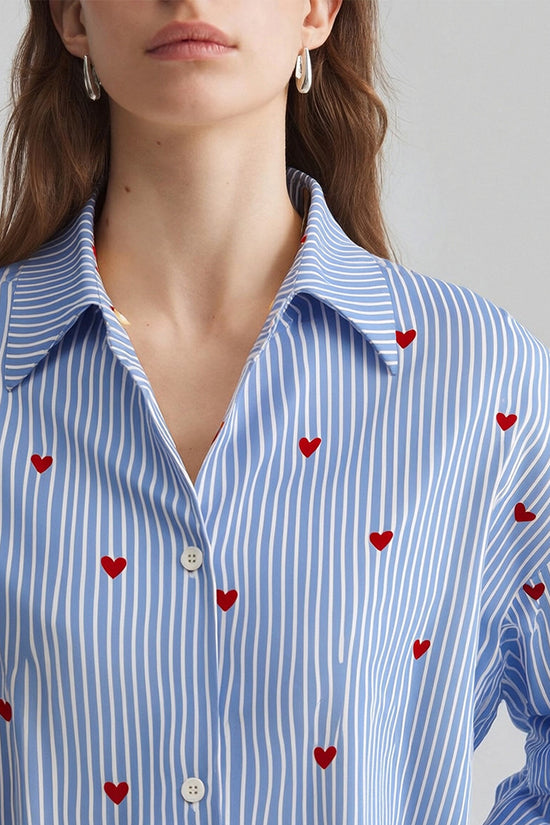 Heart Pattern Striped Oversized Blouse