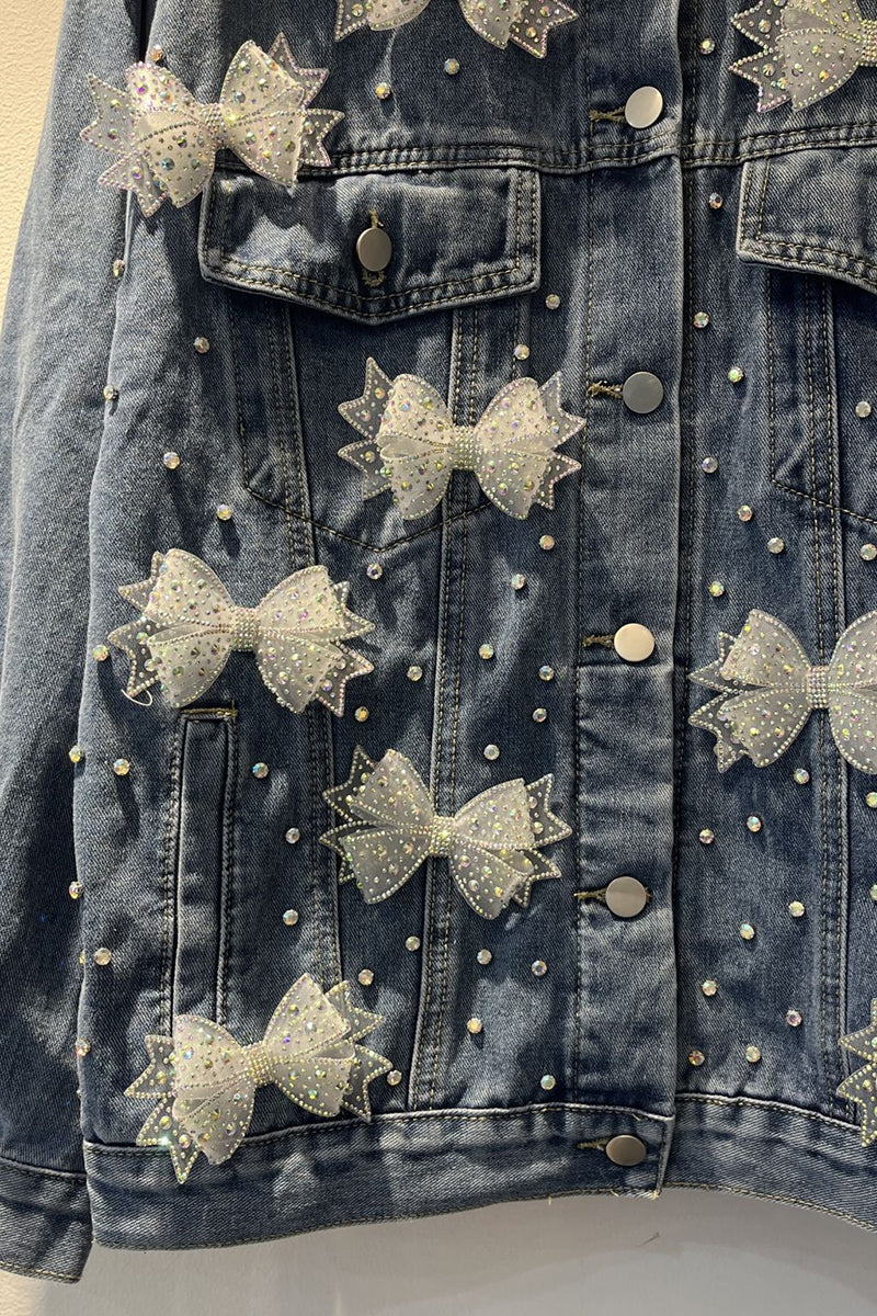 Embellished Bow Detail Denim Jacket