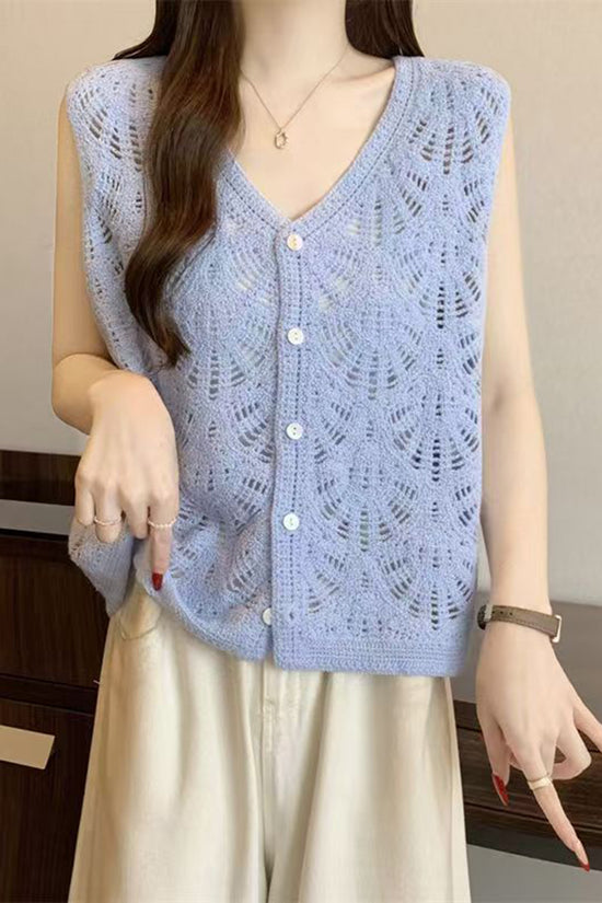 Crochet Cutout V-Neck Sleeveless Vest