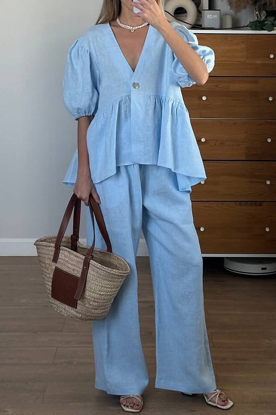 Puff Sleeve Peplum Pants Set