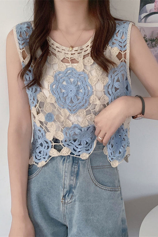 Floral Crochet Sleeveless Knit Vest