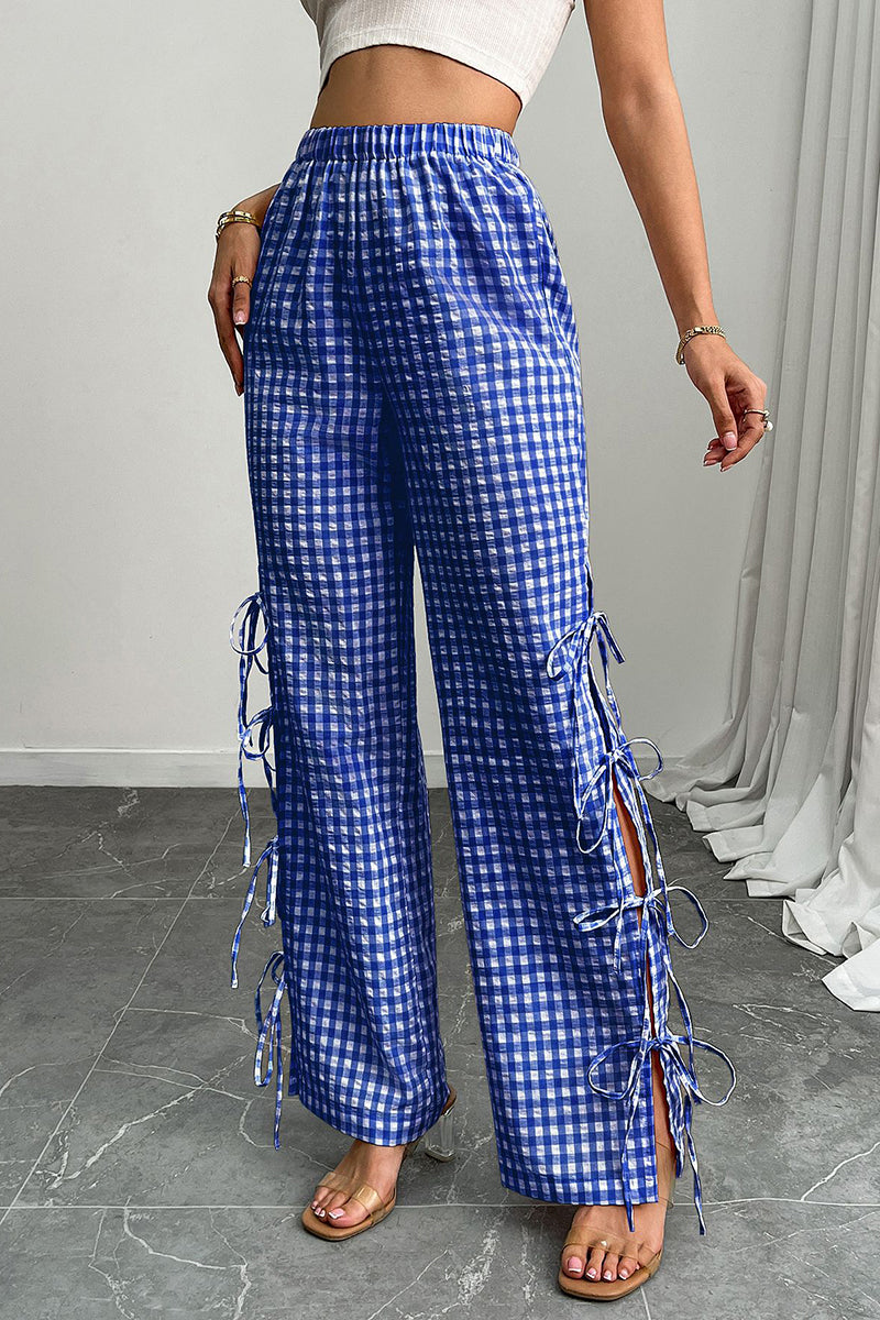 Gingham Tie-Side Casual Pants