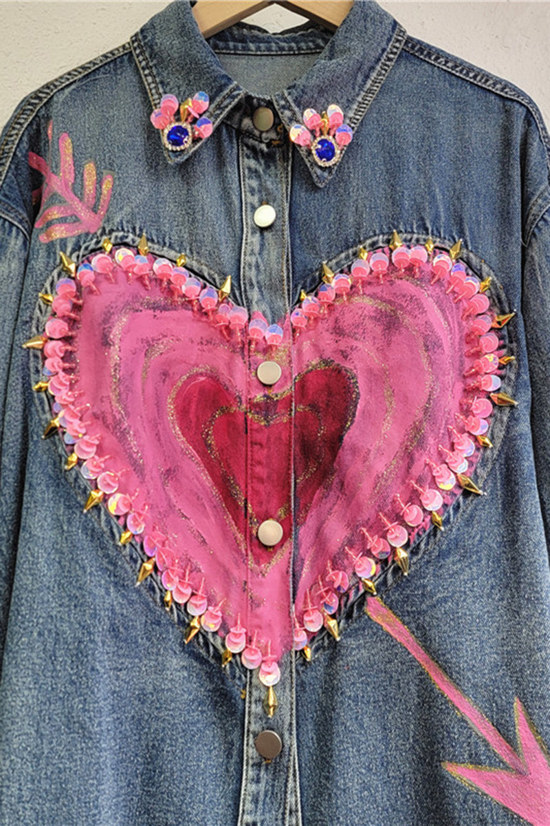 Heart Pattern Denim Shirt