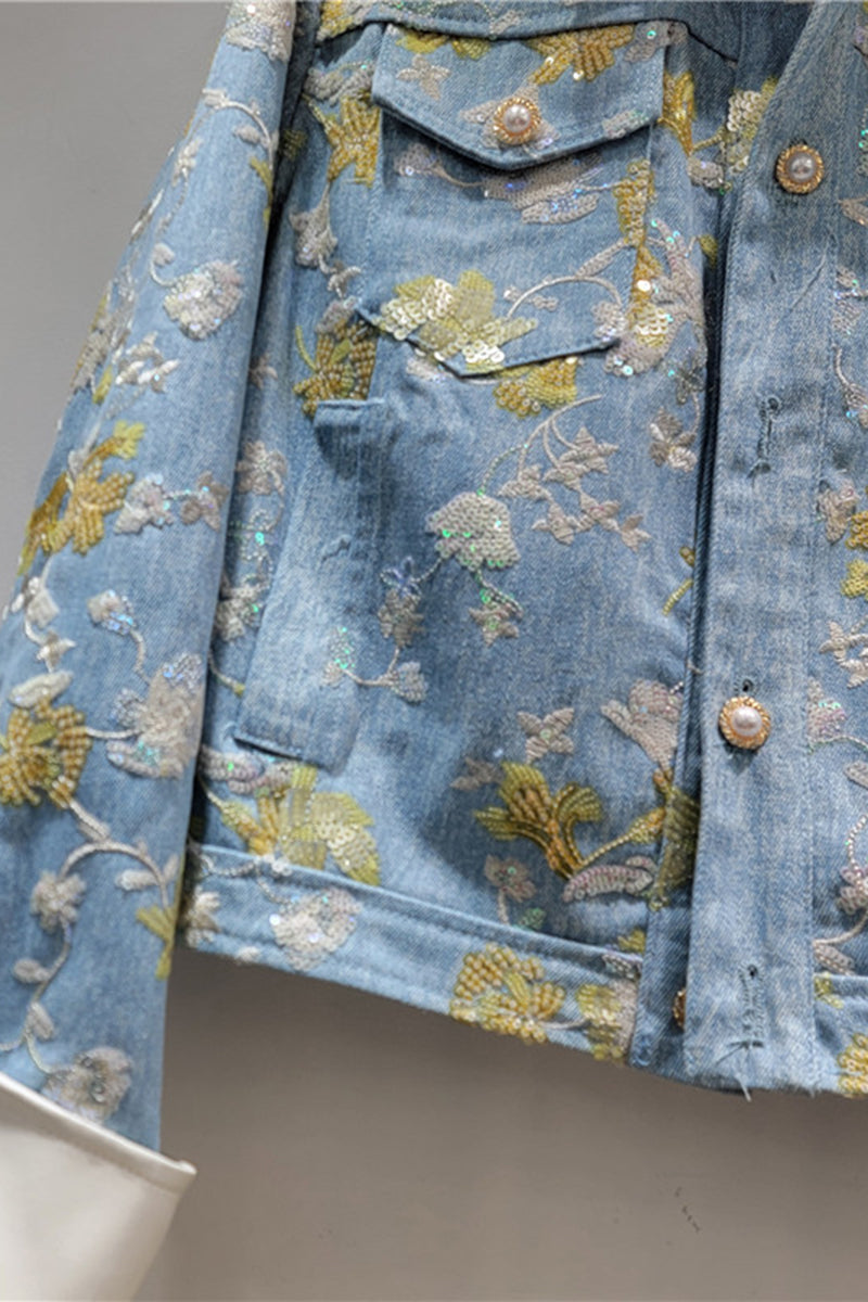 Denim Jacket with Floral Details