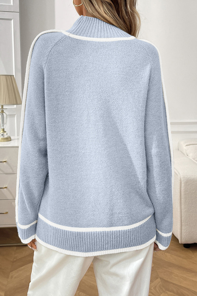 Classic Mock Neck Sweater with Contrast Trim