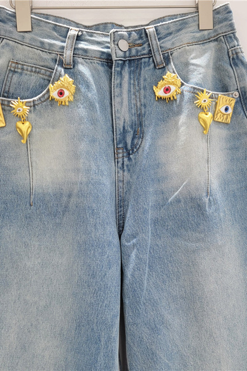 Floral Embellished Barrel Jeans