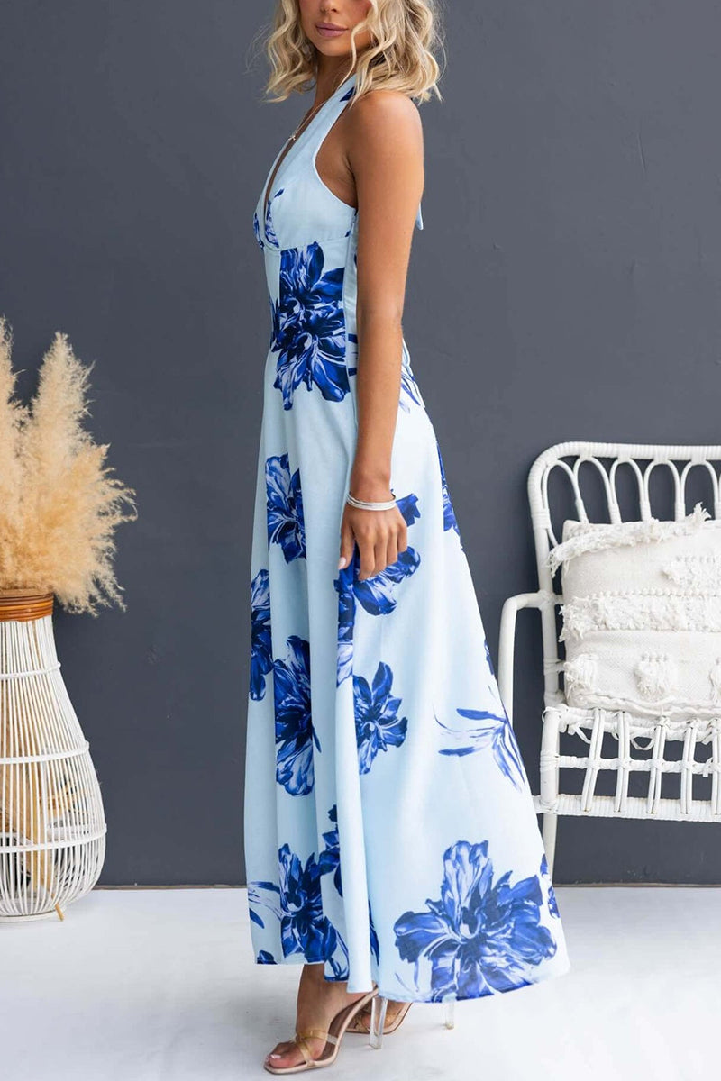 Floral Halter Neck Maxi Dress