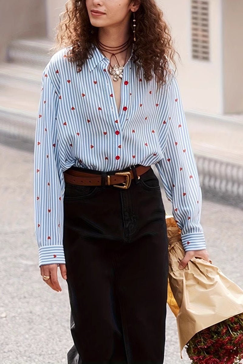 Striped Heart Embellished Blouse