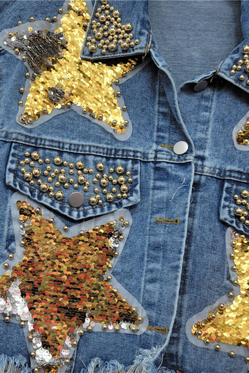 Star Embellished Denim Vest