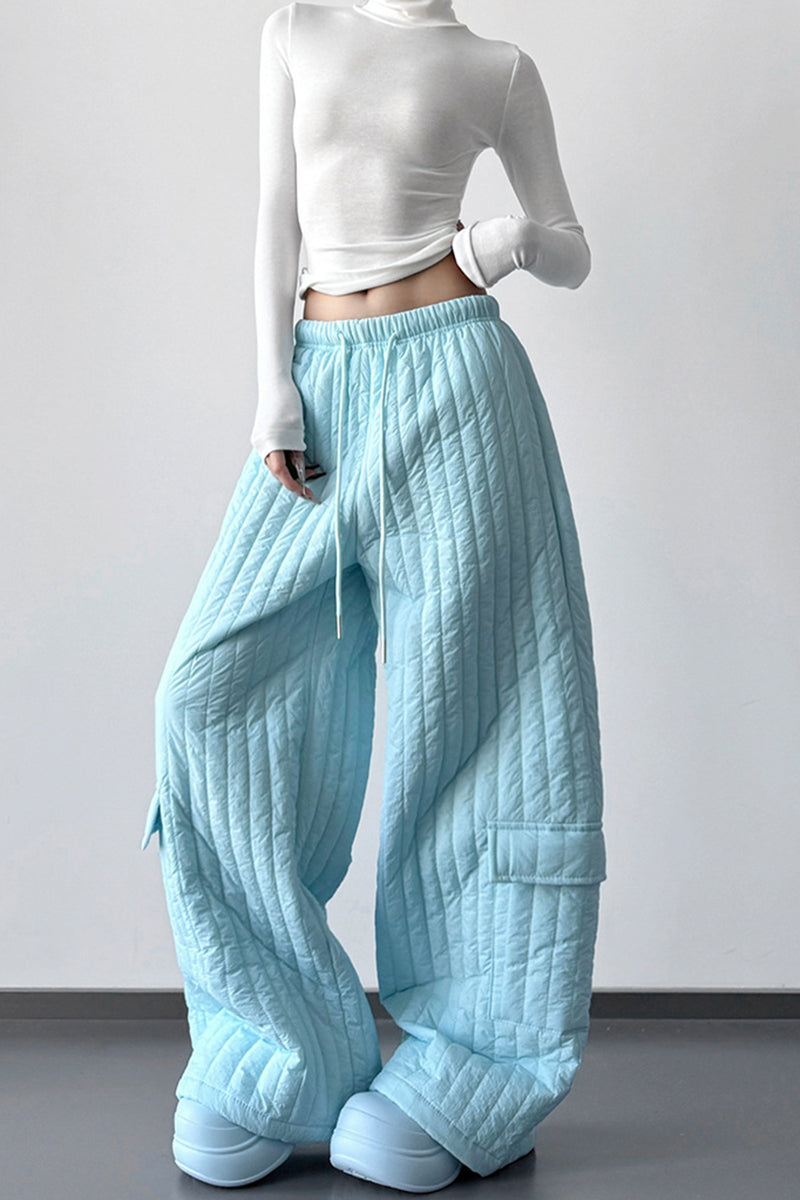 Quilted Wide-Leg Casual Pants