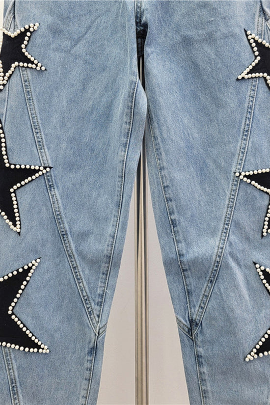 Star Embellished Straight Jeans