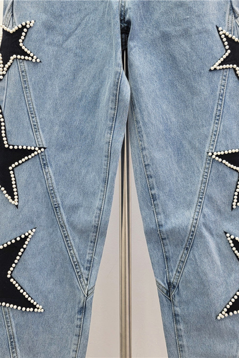 Star Embellished Straight Jeans