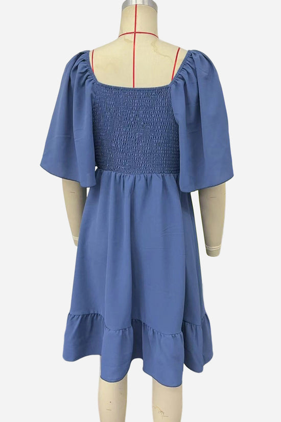 Printed Buckle Neck Flowy Dress