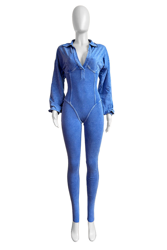 Chic Long Sleeve V-Neck Jumpsuit