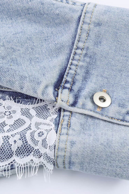 Cropped Denim Jacket with Lace Detail