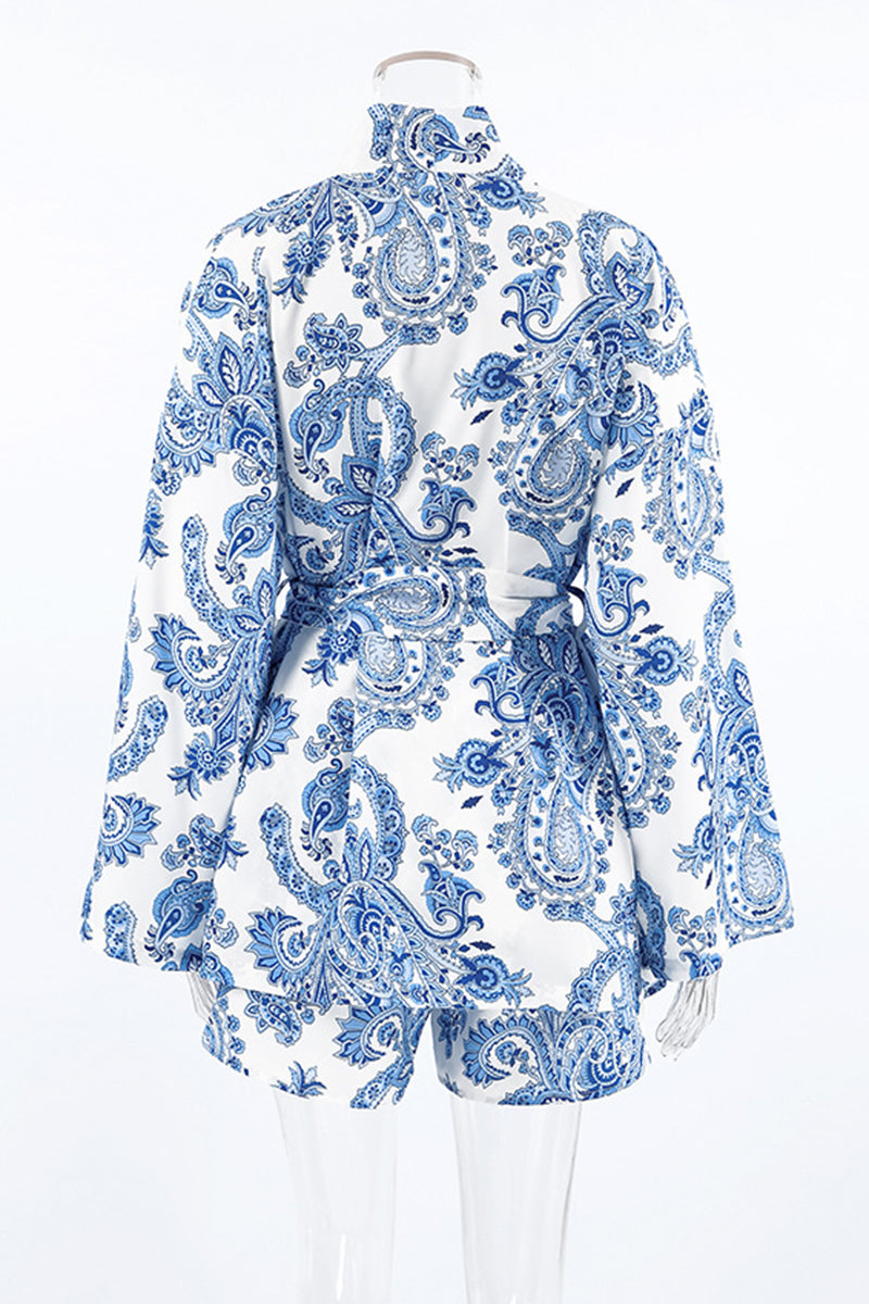 Elegant Print Pajama Set with Belt