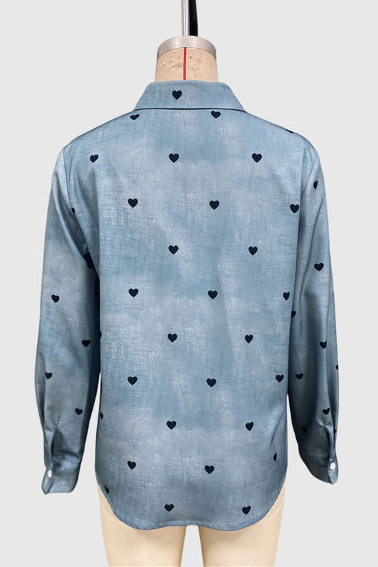 Heart Pattern Button-Up Blouse