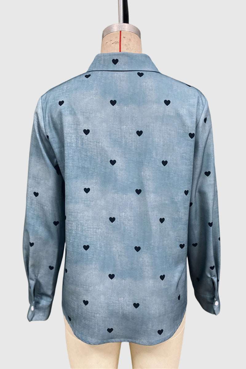 Heart Pattern Button-Up Blouse