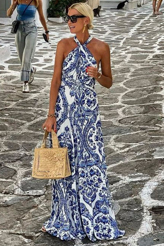 Halter Maxi Dress with Printed Details