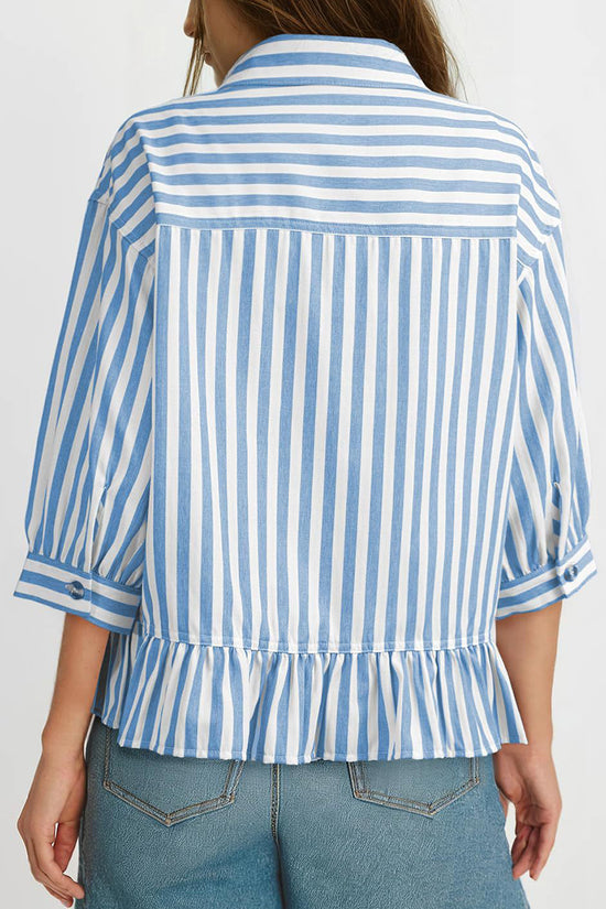 Striped Button-Up Peplum Blouse