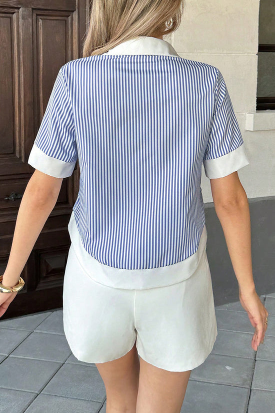 Striped Button-Up Short Sleeve Shirt