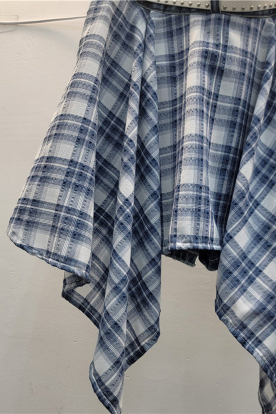 Plaid Accent Denim Skirt