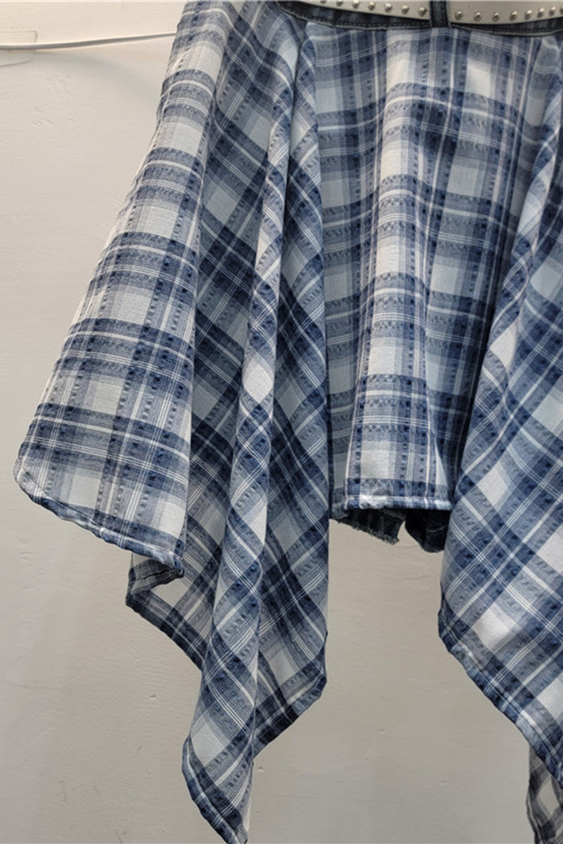 Plaid Accent Denim Skirt