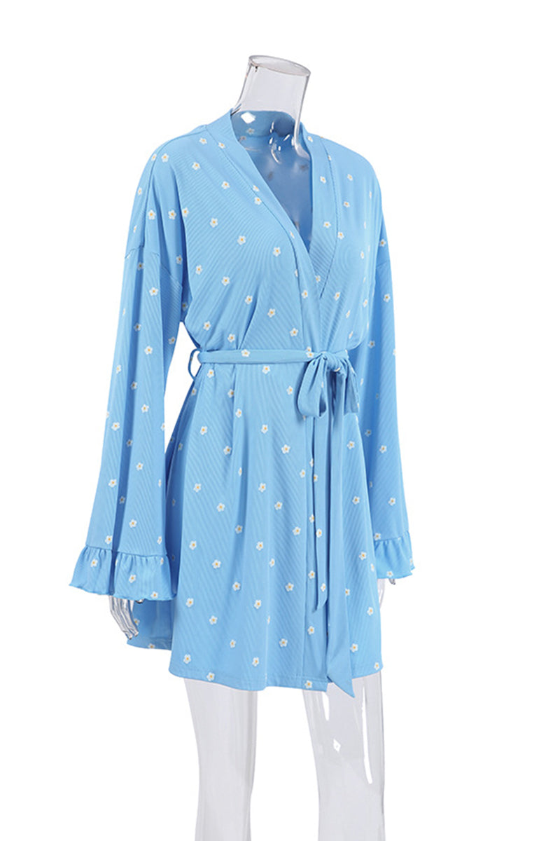 Heart-Patterned Long Sleeve Loungewear Robe