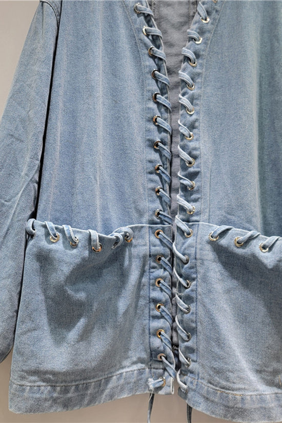 Lace-Up Front Denim Jacket