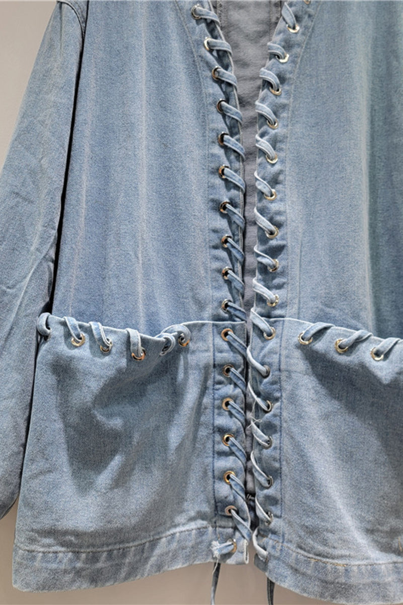 Lace-Up Front Denim Jacket
