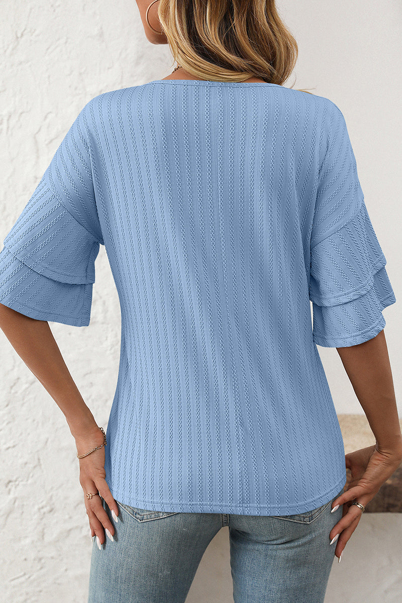 Ruffle Sleeve V-Neck T-Shirt