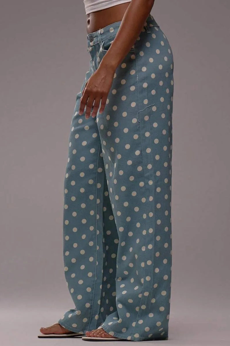 Polka Dot High-Waist Straight Jeans