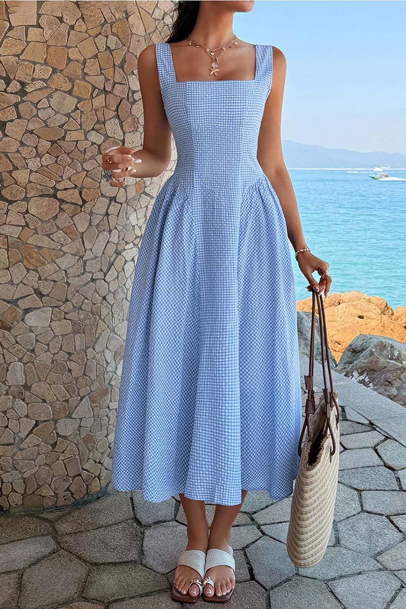 Elegant Sleeveless Gingham Midi Dress
