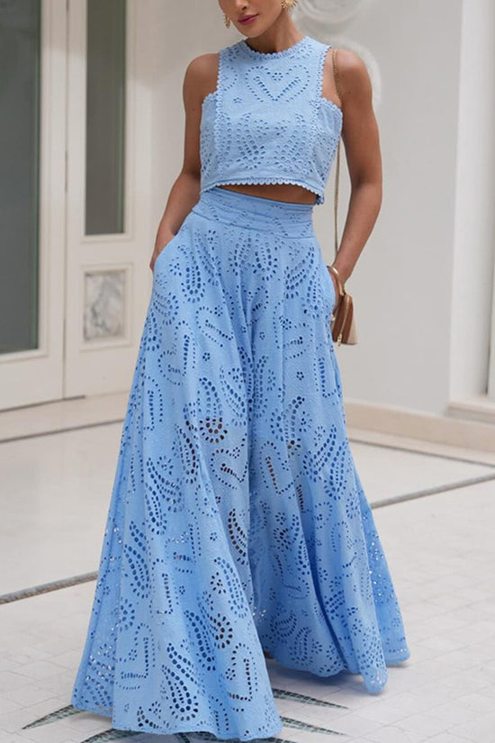 Eyelet Halter Skirt Set