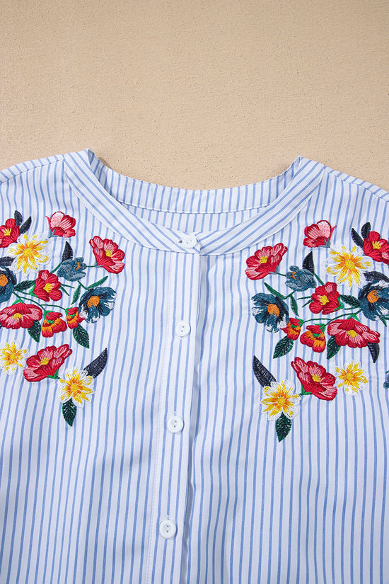 Striped Floral Button-Front Shirt