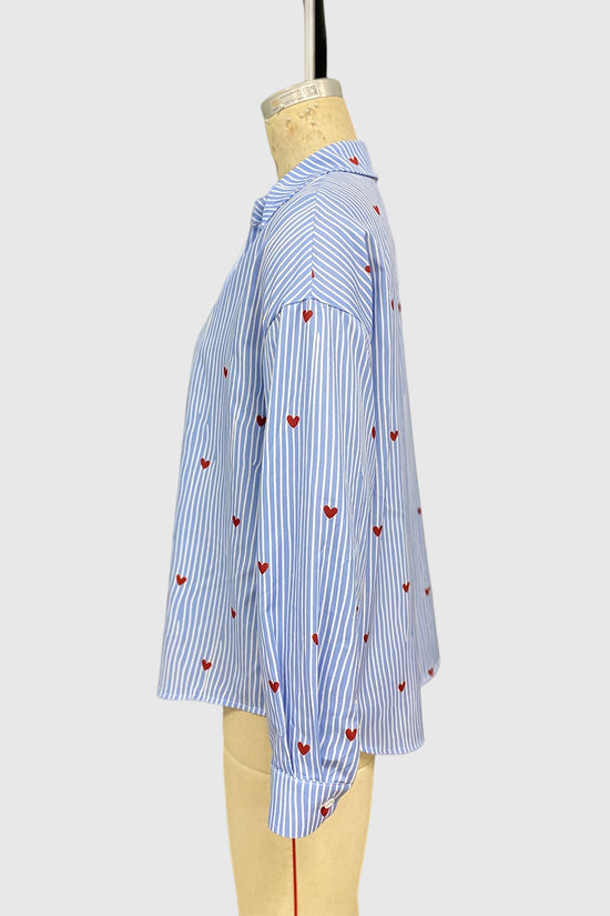 Heart Pattern Striped Oversized Blouse