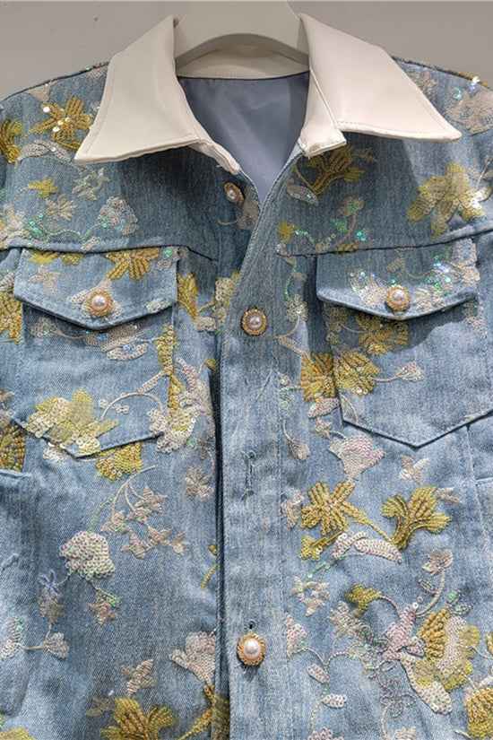 Denim Jacket with Floral Details