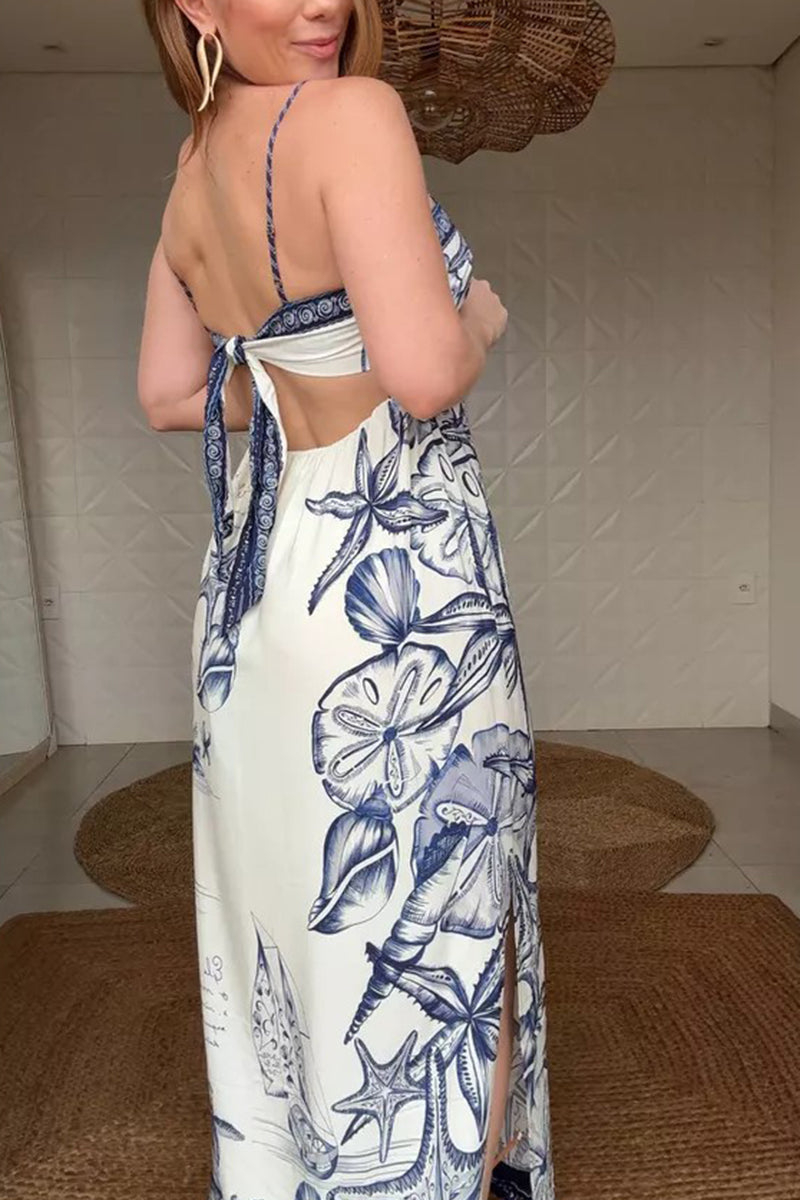 Ocean-Themed Sleeveless Casual Dress