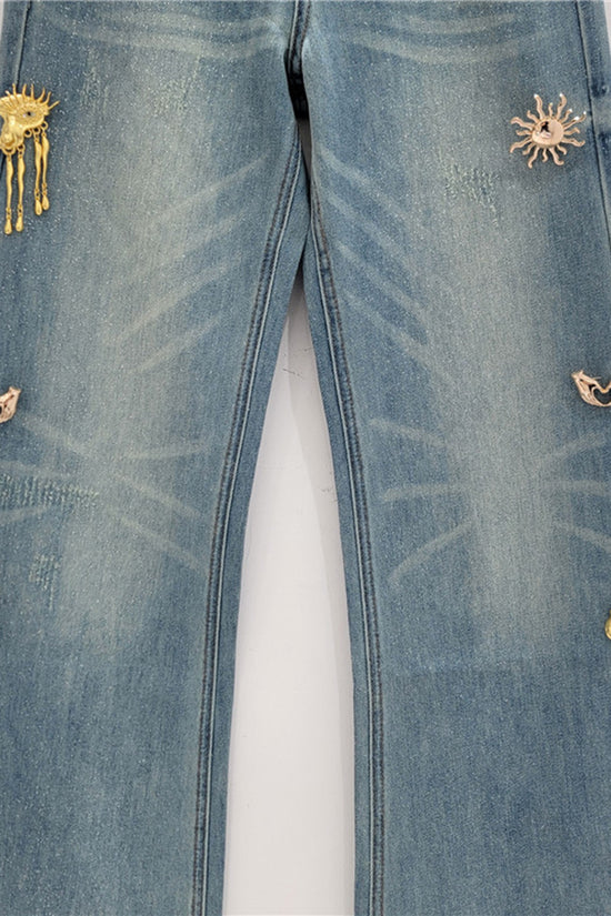 Embellished Straight Leg Denim Jeans
