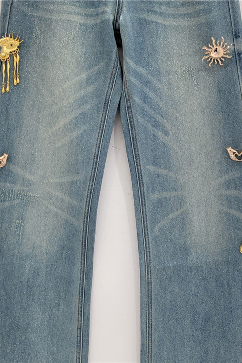 Embellished Straight Leg Denim Jeans
