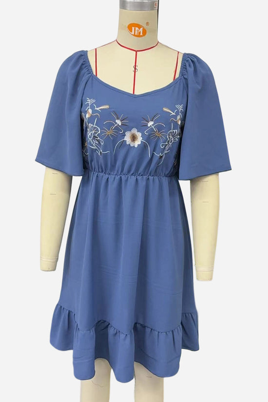 Printed Buckle Neck Flowy Dress